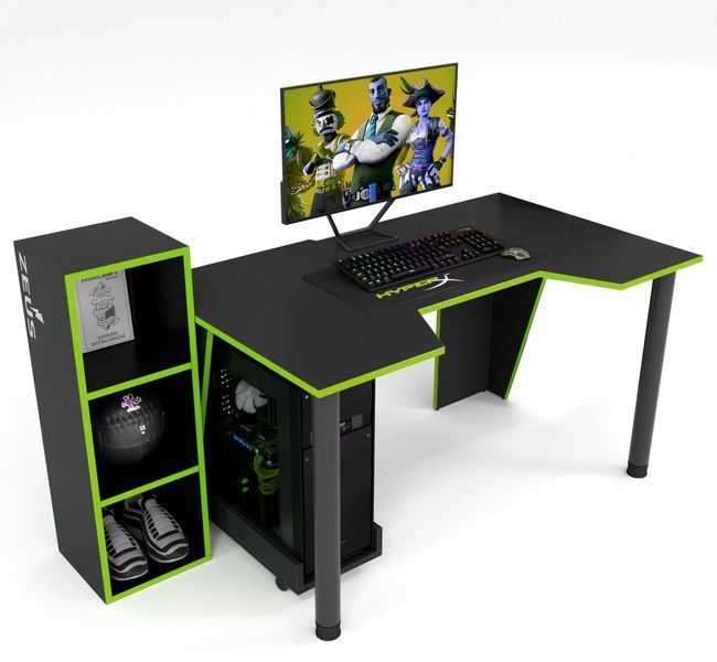 Стіл геймерський "GAMER-4" 120х80х75 см. + Стелаж 32х30х92 см. Чорний/Лайм ЗС-2239 фото