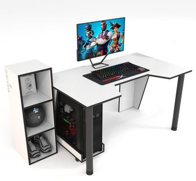 Стіл геймерський "GAMER-4" 120х80х75 см. + Стелаж 32х30х92 см. Білий/Чорний ЗС-2237 фото