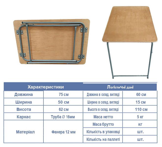 Стол складной "Турист" 75х50х62 см. РС-6728 фото