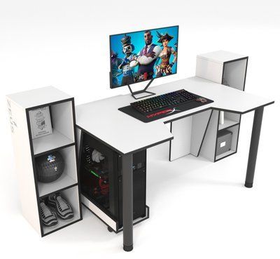 Геймерський стіл "GAMER-5" 120х80х75 см. + 2 Стелажа 32х30х92 см. Білий/Чорний ЗС-2337 фото