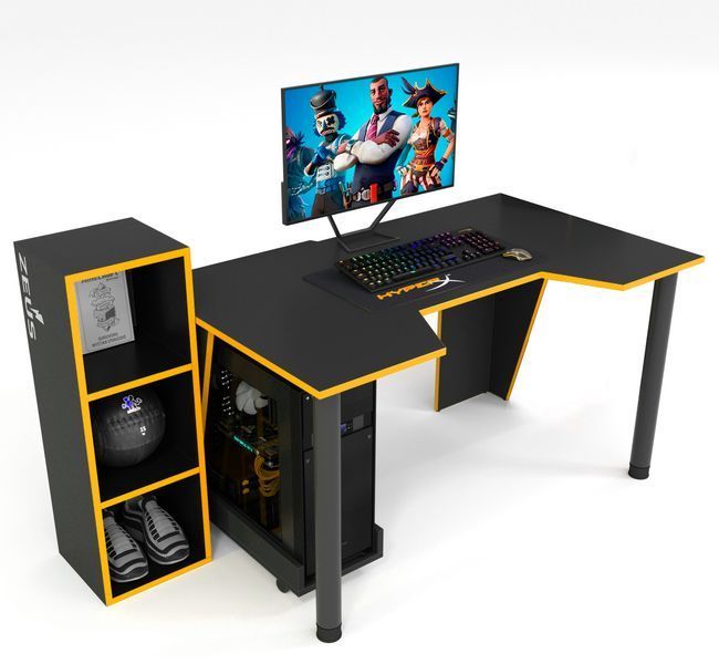 Стіл геймерський "GAMER-4" 120х80х75 см. + Стелаж 32х30х92 см. Чорний/Помаранчевий ЗС-2240 фото