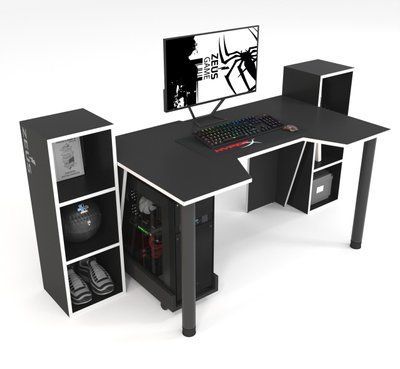 Геймерський стіл "GAMER-5" 120х80х75 см. + 2 Стелажа 32х30х92 см. Чорний/Білий ЗС-2338 фото