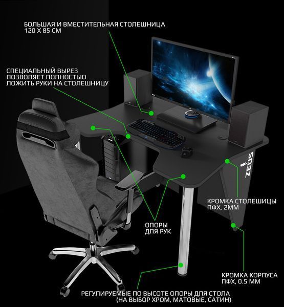 Геймерський стіл "Igrok-3" 140х92х75 см. Чорний/Чорний ЗС-2252 фото