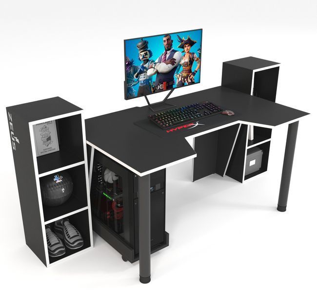 Геймерський стіл "GAMER-5" 120х80х75 см. + 2 Стелажа 32х30х92 см. Чорний/Білий ЗС-2338 фото
