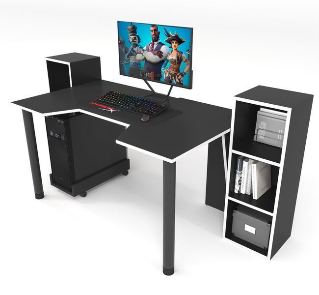 Геймерський стіл "GAMER-5" 120х80х75 см. + 2 Стелажа 32х30х92 см. Чорний/Білий ЗС-2338 фото