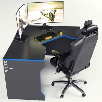 Геймерський стіл кутовий "TRON-2" 180х120 см. Чорний/Синій ЗС-2372 фото