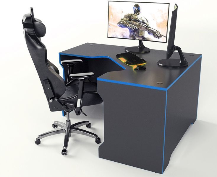 Геймерський стіл кутовий "TRON-2" 180х120 см. Чорний/Синій ЗС-2372 фото