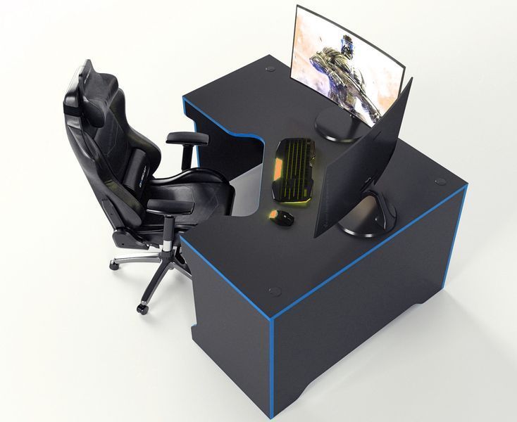 Геймерський стіл кутовий "TRON-2" 180х120 см. Чорний/Синій ЗС-2372 фото