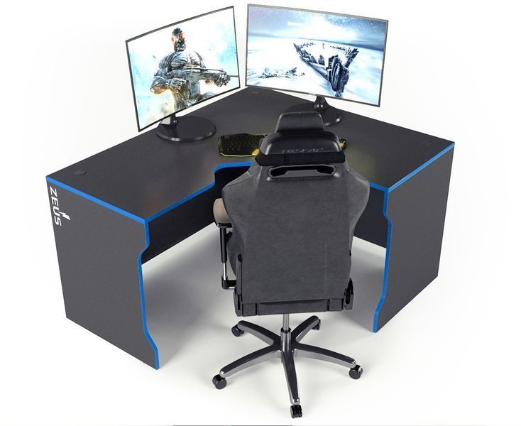 Геймерський стіл кутовий "TRON-2" 180х120 см. Чорний/Синій ЗС-2372 фото