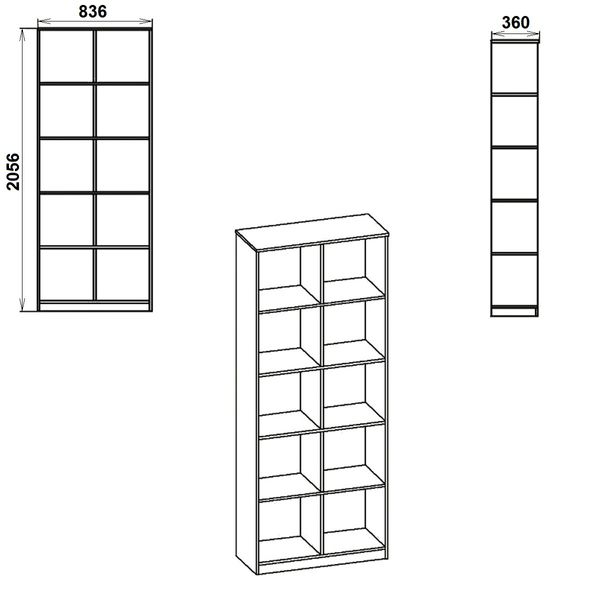 Шкаф книжный 84х36х206 см. Цвет на выбор, КШ-2 КТ-3725 фото