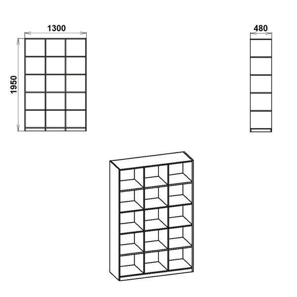 Шкаф книжный 130х48х195 см. Цвет на выбор, КШ-3 КТ-3726 фото