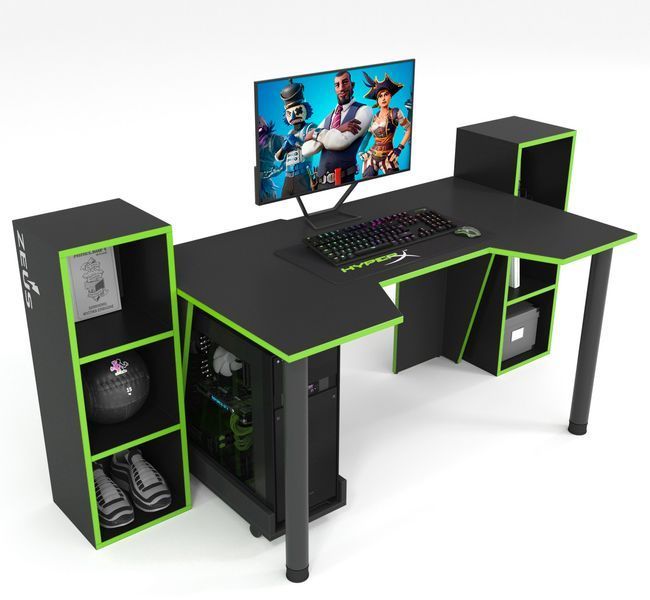 Стіл геймерський "GAMER-5" 120х80х75 см. + 2 Стелажа 32х30х92 см. Чорний/Лайм ЗС-2339 фото