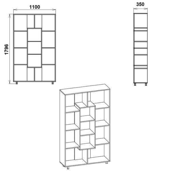 Шкаф книжный 110х35х180 см. Цвет на выбор, КШ-4 КТ-3727 фото