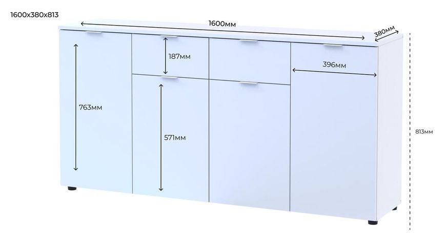Комод "Рон 7" 160х38х81 см. 4 фасада, 2 шухляды, Белый ДР-1860 фото