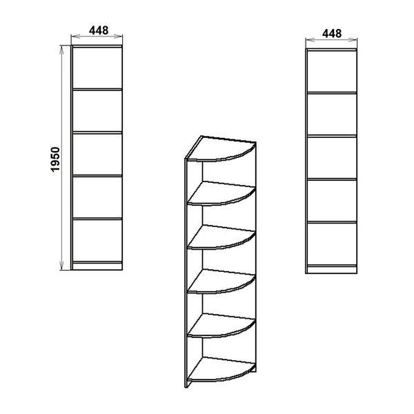 Пенал-1 книжный угловой 45х45х195 см. Цвет на выбор КТ-3722 фото