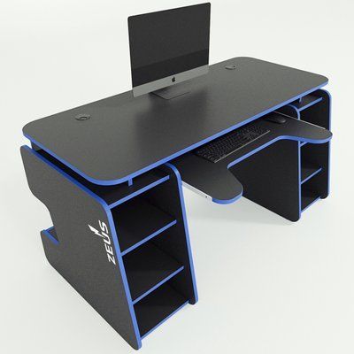 Геймерський стіл "Galaktika" 150х78х78 см. LED підсвітка, Чорний/Синій ЗС-2392 фото