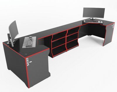 Геймерський стіл "Revolver 2" 180х100х75 см. Чорний/Червона кромка ЗС-2446 фото