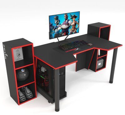 Стіл геймерський "GAMER-5" 120х80х75 см. + 2 Стелажа 32х30х92 см. Чорний/Червоний ЗС-2342 фото