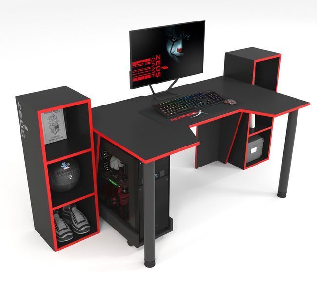 Стіл геймерський "GAMER-5" 120х80х75 см. + 2 Стелажа 32х30х92 см. Чорний/Червоний ЗС-2342 фото