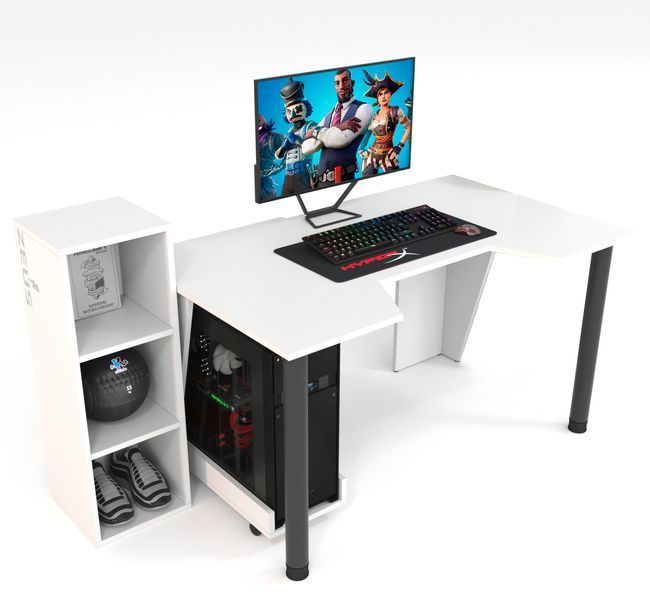 Стіл геймерський "GAMER-4" 120х80х75 см. + Стелаж 32х30х92 см. Білий ЗС-2235 фото
