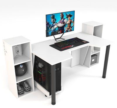 Стіл геймерський "GAMER-5" 120х80х75 см. + 2 Стелажа 32х30х92 см. Білий ЗС-2335 фото