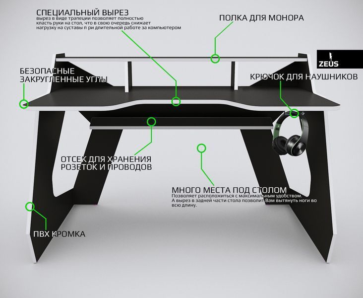 Геймерський стіл "Igrok-TIM-2" 140х92х75 см. Колір на вибір ЗС-2405 фото