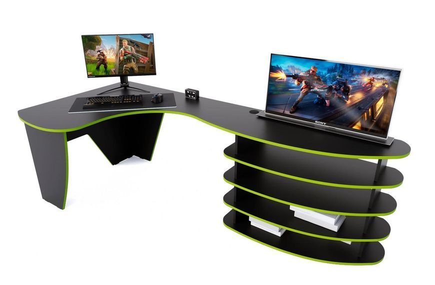 Стол геймерский "PlaySet" 240х110х80 см. Черный/Зеленый, PS-300 ЗС-2202 фото