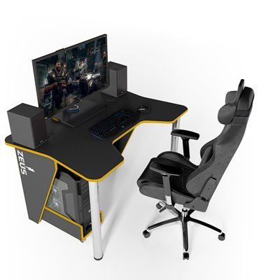 Геймерський стіл "Igrok-3L" 140х85х60 см. LED підсвітка, Чорний/Жовтий ЗС-2253 фото