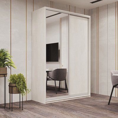 Шкаф-купе "Сити Лайт" 150х45х225 см. 1 ДСП/1 зеркало, Белое дерево ДР-1593 фото