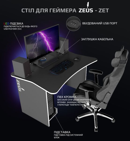 Геймерський стіл "ALT-1" 120х85х75 см. Чорний/Білий ЗС-2400 фото