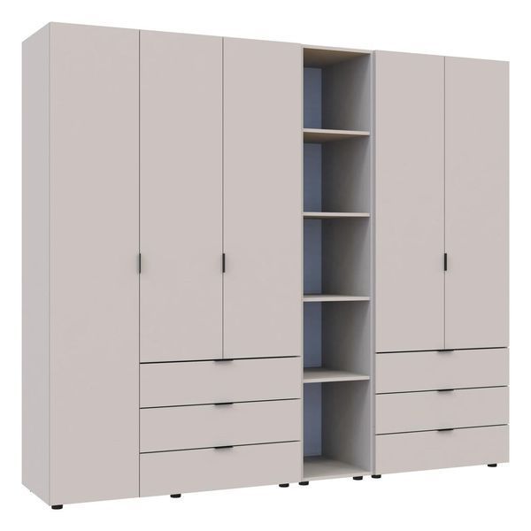 Комплект шаф "Гелар + Етажерка" 232х50х203 см. 2+3 ДСП, Кашемір ДР-1762 фото