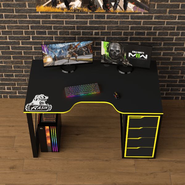 Геймерський стіл "Rasin LOFT-16" 140х80х75 см. Чорний/Жовта кромка ТС-7650 фото