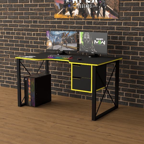 Геймерський стіл "Rasin LOFT-19" 140х80х75 см. Чорний/Жовта кромка ТС-7533 фото