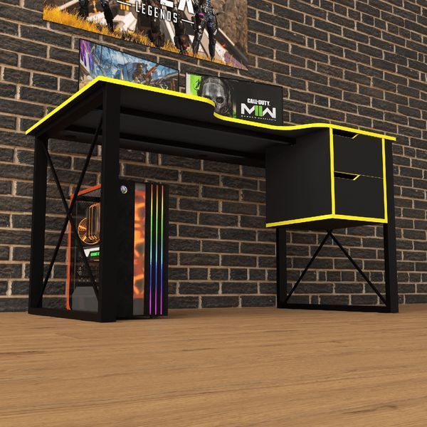 Геймерський стіл "Rasin LOFT-19" 140х80х75 см. Чорний/Жовта кромка ТС-7533 фото
