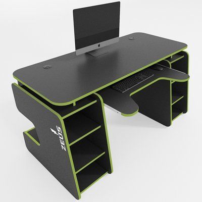 Геймерський стіл "Galaktika" 150х78х78 см. LED підсвітка, Чорний/Лайм ЗС-2391 фото