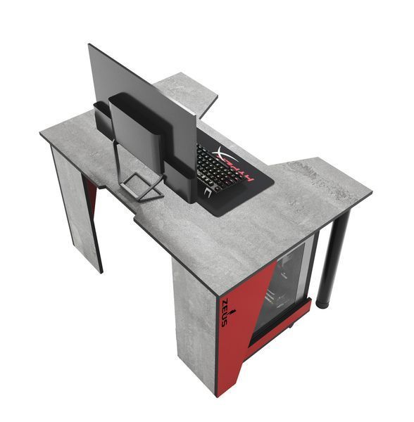 Геймерський стіл "GAMER-1" 120х80х75 см. Червоний/Бетон ЗС-2216 фото