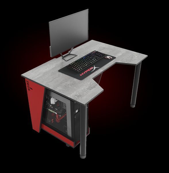 Геймерський стіл "GAMER-1" 120х80х75 см. Червоний/Бетон ЗС-2216 фото