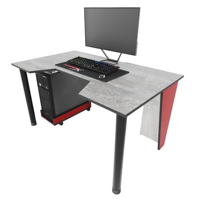 Геймерський стіл "GAMER-2" 135х80х75 см. Бетон/Червоні боковини ЗС-2240 фото
