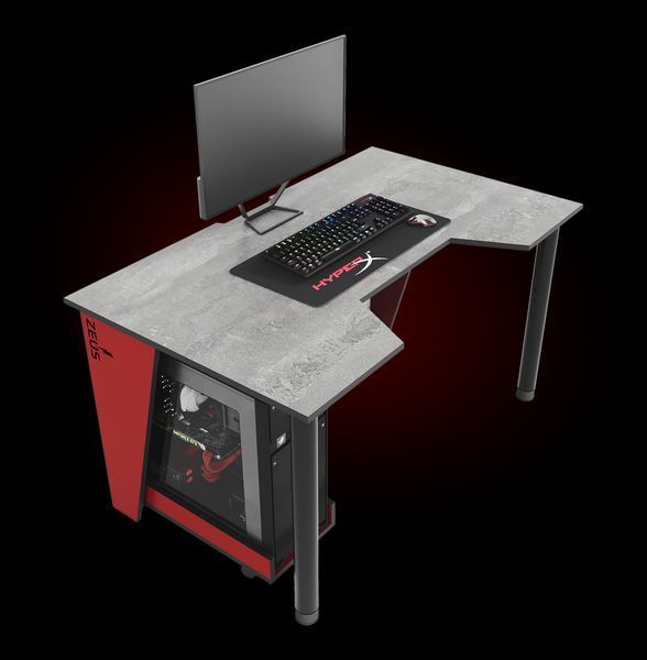 Геймерський стіл "GAMER-2" 135х80х75 см. Бетон/Червоні боковини ЗС-2223 фото