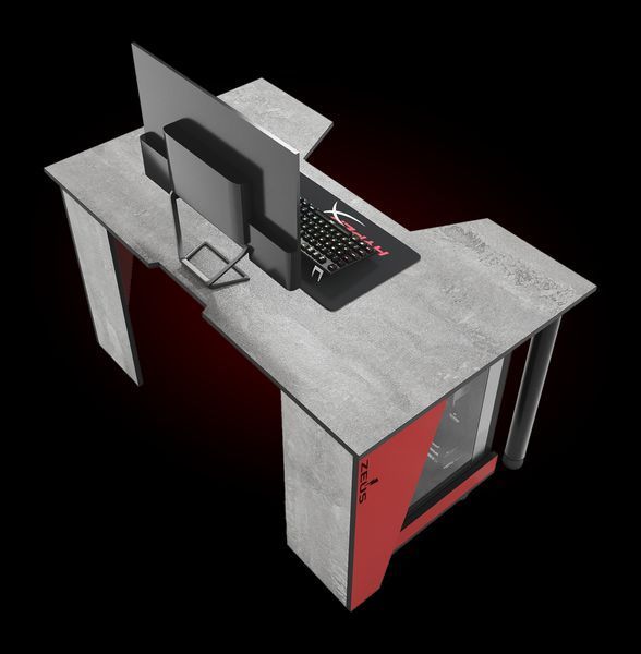 Геймерський стіл "GAMER-2" 135х80х75 см. Бетон/Червоні боковини ЗС-2223 фото