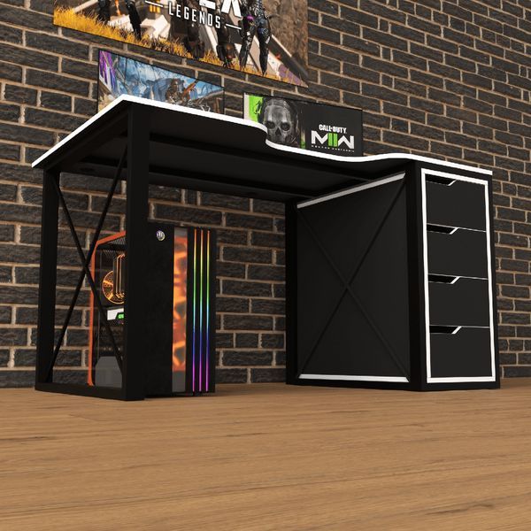 Геймерський стіл "Rasin LOFT-16" 140х80х75 см. Чорний/Біла кромка ТС-7516 фото
