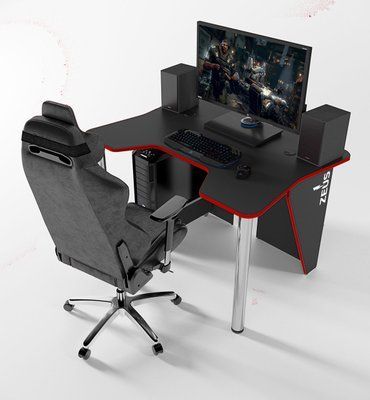 Геймерський стіл "Igrok-3L" 140х85х60 см. LED підсвітка, Чорний/Червоний ЗС-2256 фото