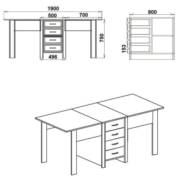 Стіл-книжка-3, 190х80х75 см. Колір на вибір КТ-3648 фото