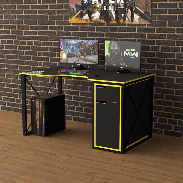 Геймерський стіл "Rasin LOFT-17" 140х80х75 см. Чорний/Жовта кромка ТС-7523 фото